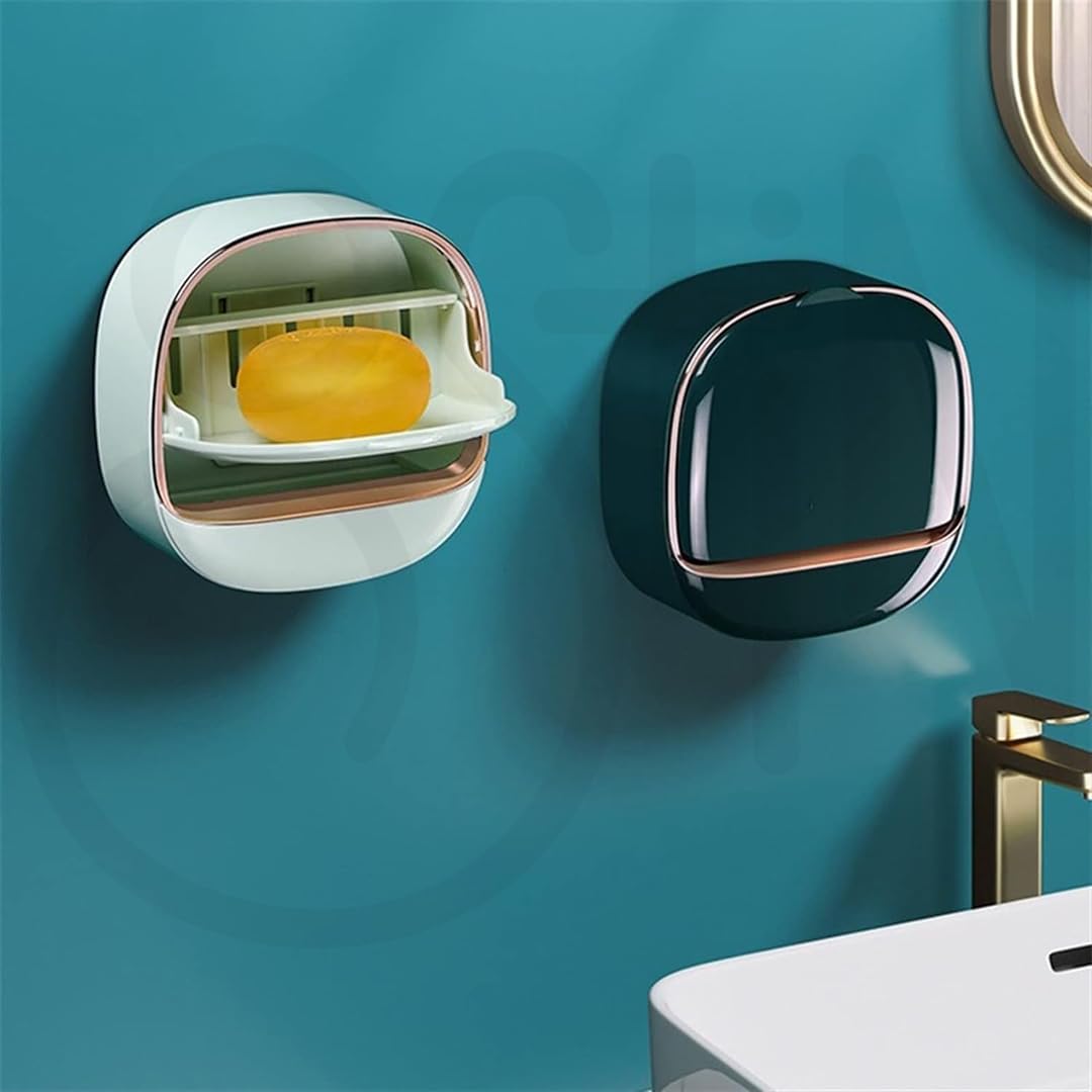 1Pc Wall Mounted Soap Holder With Drain Tray | Stylish Soap Dish Holder Waterproof For Kitchen and Bathroom