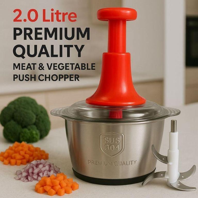 Assorted Stainless Steel Manual Food Chopper 2L – Multi Purpose Vegetable Fruit And Nut Cutter With Hand Push Blades