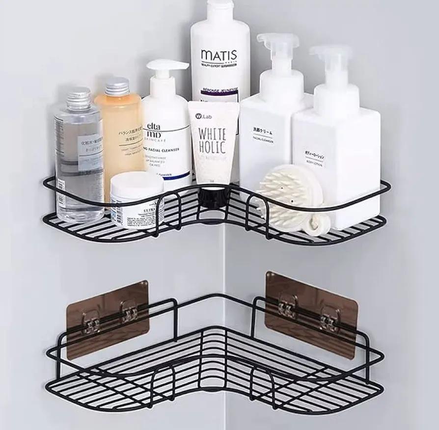 Stainless Steel Corner Bathroom Shelf Black