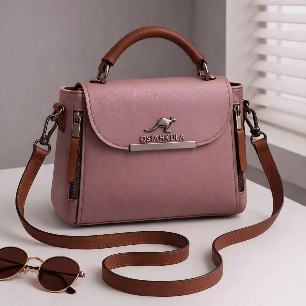Women's Green Leather Shoulder Bag with Top Handle