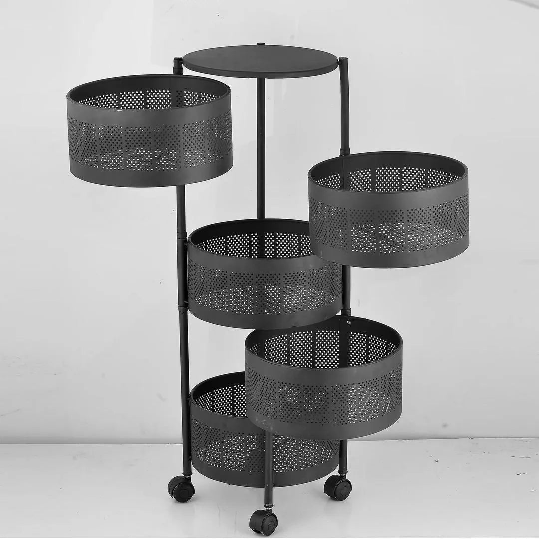 Multi-Tiered Iron Fruit Basket Black Rolling