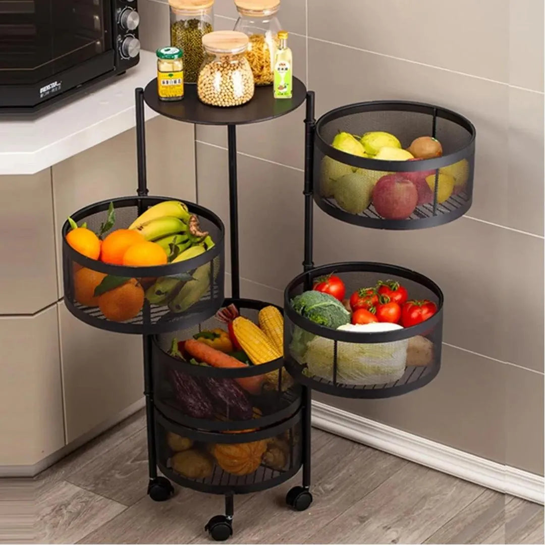 Multi-Tiered Iron Fruit Basket Black Rolling