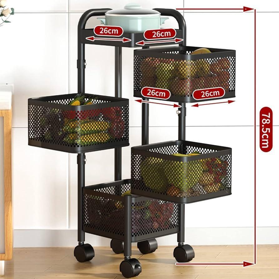 Rotatable Fruit Basket Black Iron Storage Wheel