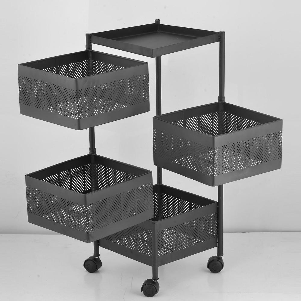 Rotatable Fruit Basket Black Iron Storage Wheel