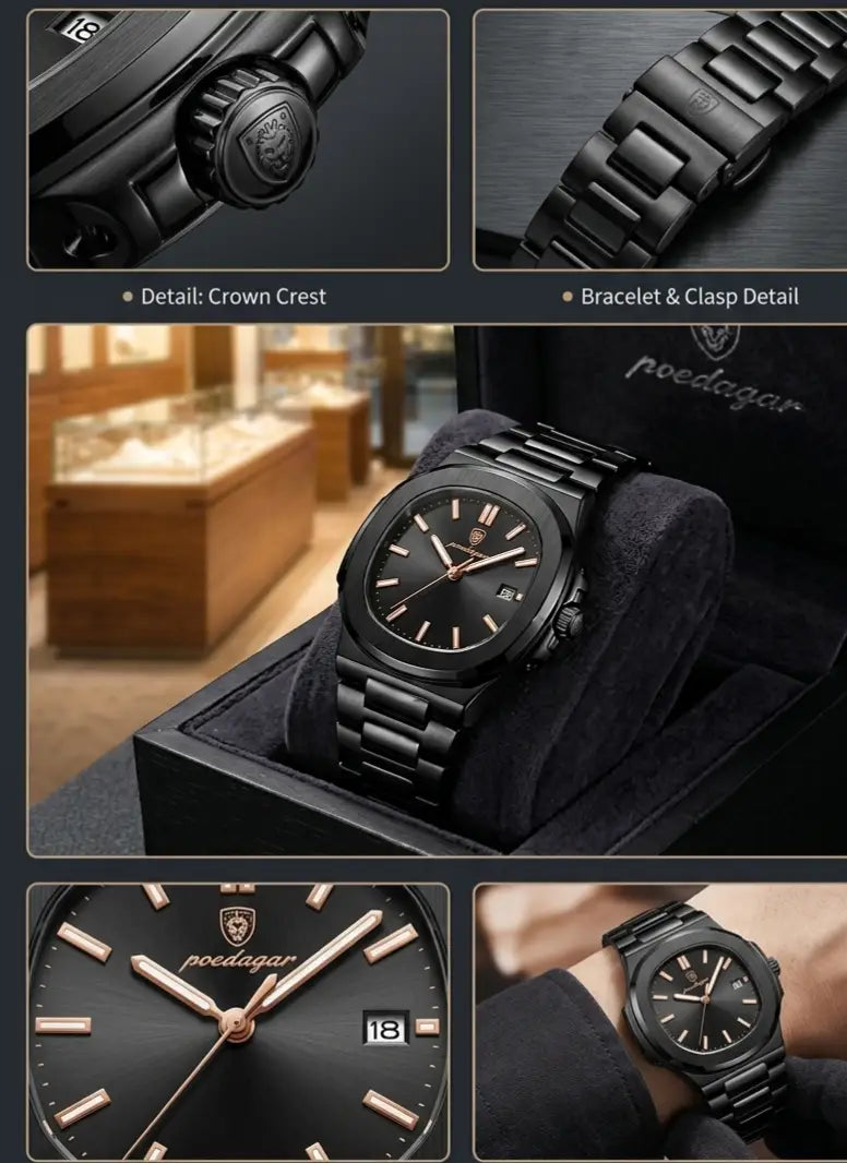POEDAGAR Luxury Men's Quartz Wristwatch,
