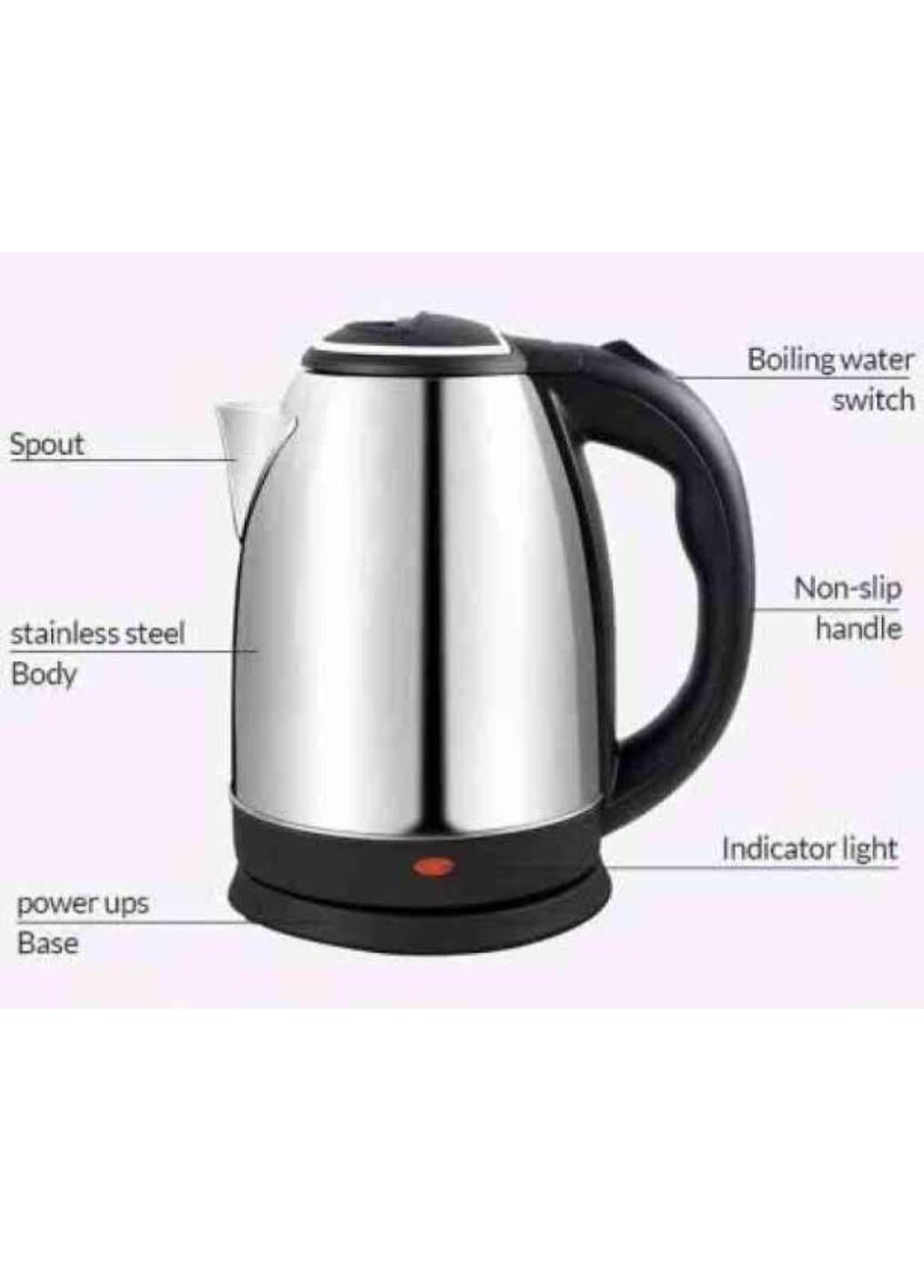 Cordless Electric Kettle 2L Stainless Steel Black Instant Boil