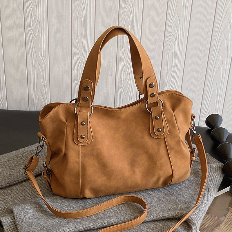 Vintage Frosted Leather Handbag for Women, Large Capacity, Adjustable Strap