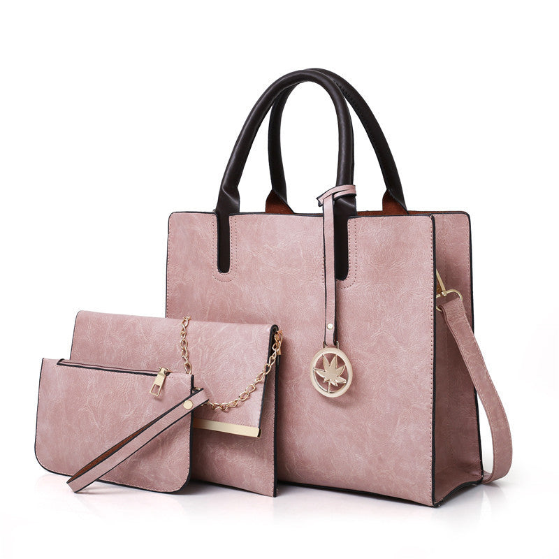Multi-Piece Faux Leather Handbag Set Brown Star Charm