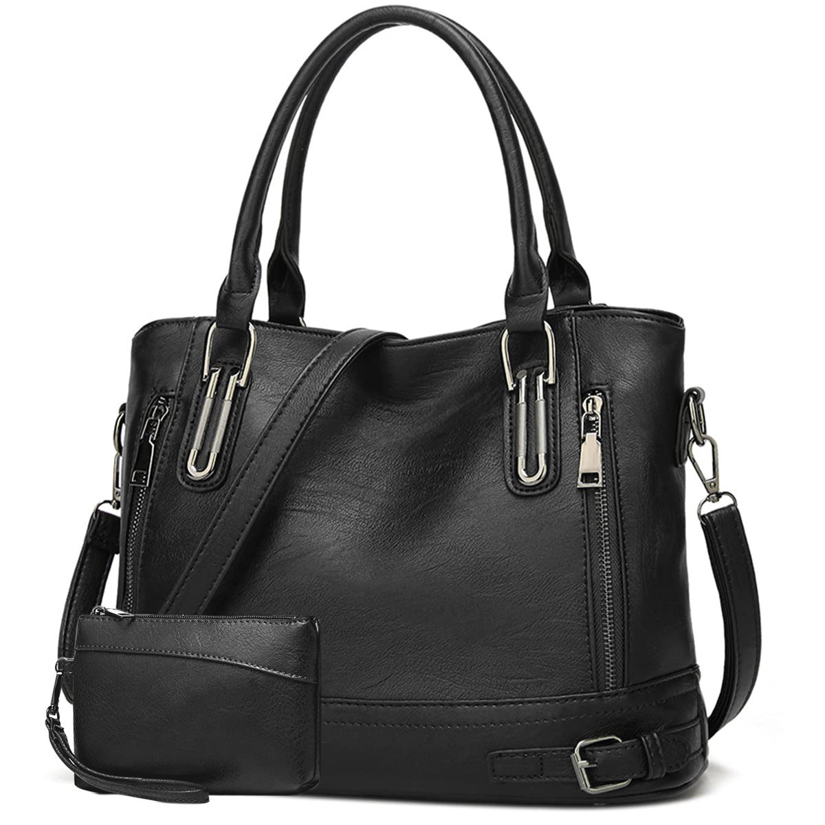 Faux Leather Tote Bag for Women with Adjustable Strap