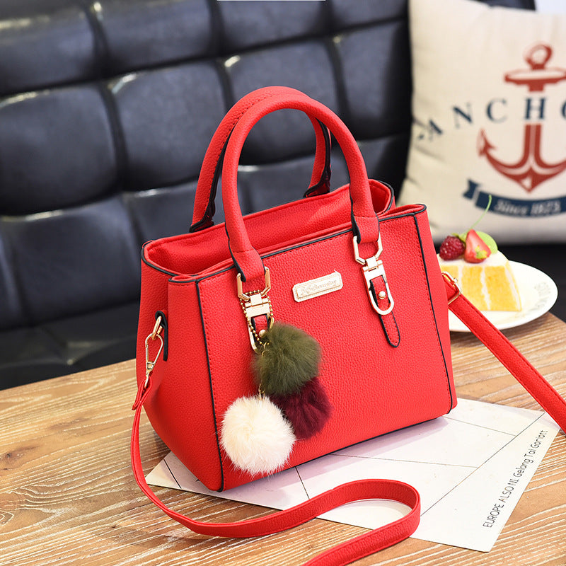 Women's Fashion Handbag with Pom Pom Charm