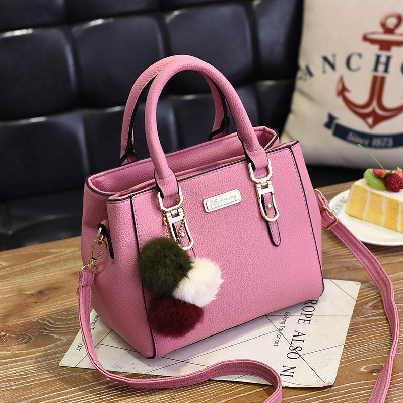 Women's Fashion Handbag with Pom Pom Charm