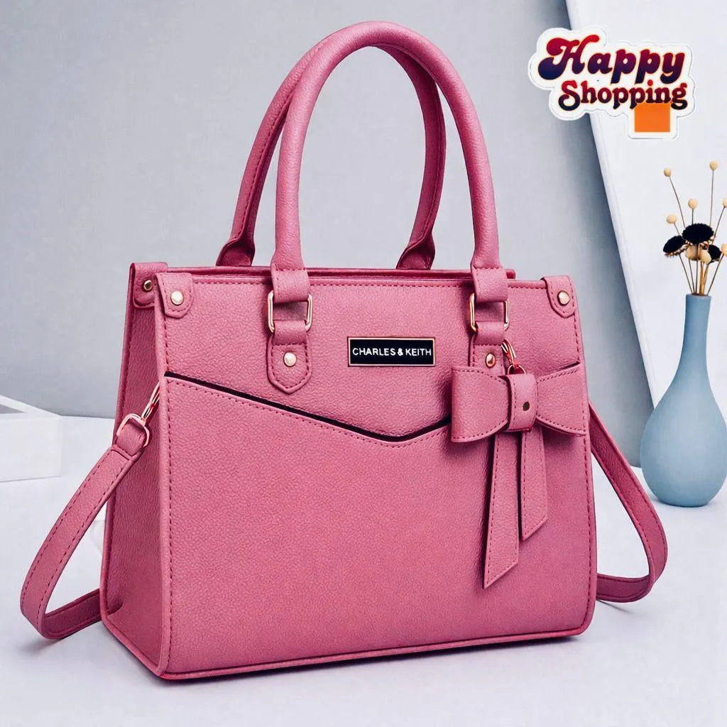 Leather Shoulder Bag 10x12" Bow Detail Women
